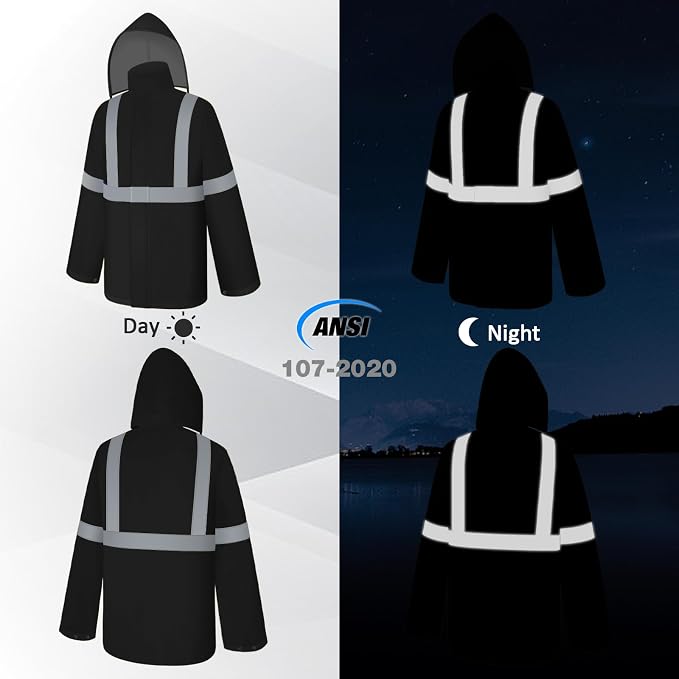Rain Jacket, High Visibility Rain Coat and Pants, Waterproof Raincoat with Hood, Lightweight Rain Suit for Outdoor Activities, Rain Ponchos for Adults Reusable, Men Women, Black B, S-M
