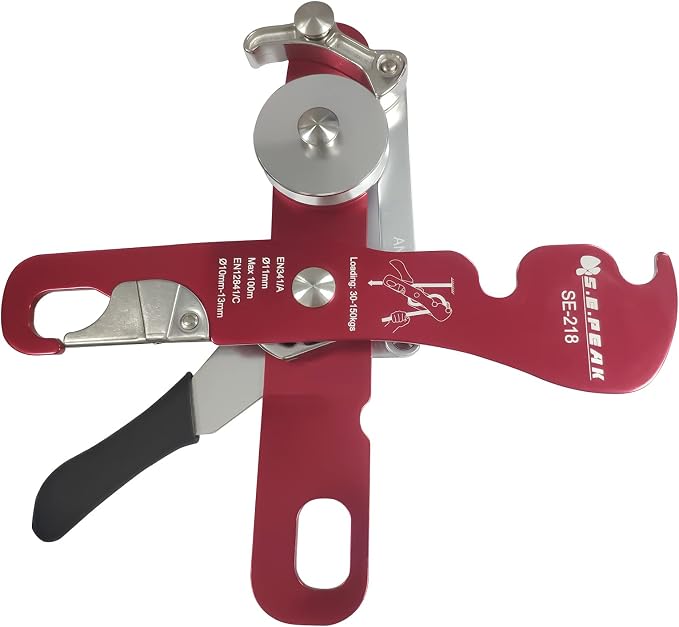 CE Certified Climbing Double Stop Descender Self-Braking Self Locking Rappelling Belay Devices for 10-12.5mm Rope for Rescue & Arborist, Hand Control