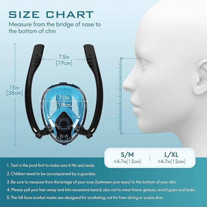 Snorkel Mask,Full face Snorkel Mask,Diving mask,Double Snorkel,Breath Separation,Anti Fog Anti Leak, 180 Degree Ultra Wide Angle,Suitable for Adults and Kids