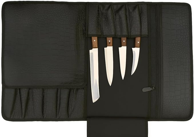 EVERPRIDE Gorgeous Leather Croc Pattern Premium Leather Chef Knife Roll Bag. Professional Grade Lovely Gift for Chefs Hunting Knives and Home Storage