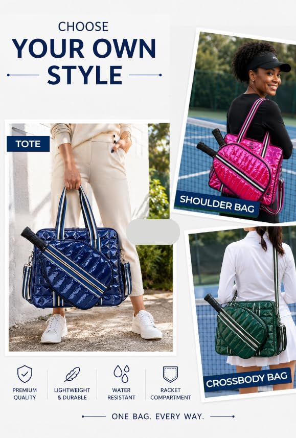 Pickleball Bag Set with Racket Compartment, Quilted Tote and Sling Bag