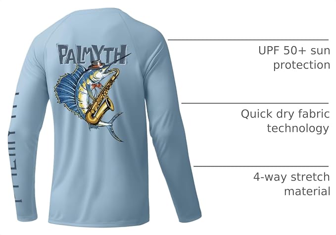 Palmyth Fishing Shirts for Men Long Sleeve UPF 50+ T Shirt Sun Protection | Quick Dry, Sun Protection, Myth-Cool Fabric, Fish Print, Moisture Wicking, Stretchy, Breathable, Fishing,Boating,Outdoor Wear