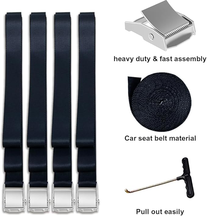 EURMAX USA 4-Pack Windproof Trampoline Stakes Anchor Kit-Steel Corkscrew Anchor,Heavy Duty Tie Down Kit with T-Hook&Reinforced Safety Straps,Secure Weatherproof Protection for Trampoline,Tent&Playset