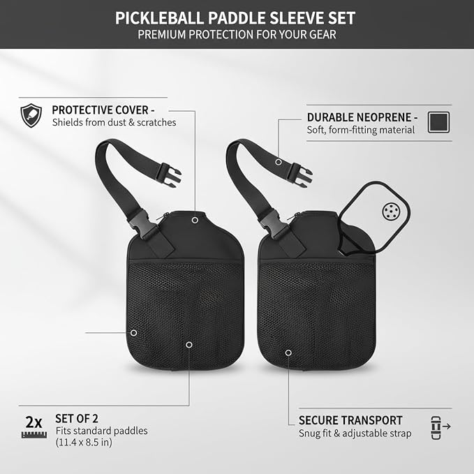 2-Pack Neoprene Pickleball Paddle Sleeves, Protective Storage Covers for Standard Paddles, Scratch-Resistant Transport Cases