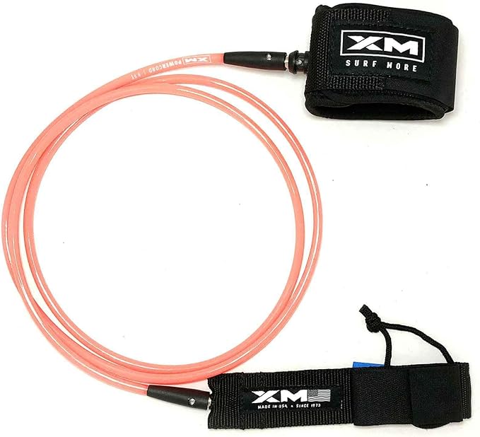Regular Premium Surfboard Leash, 5/6/7/8/9/12ft Length, Cord (.270 in.) Unbreakable Swivels, Detachable Railsaver, Made in USA [3 Yr Warranty]
