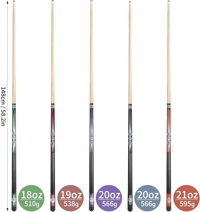 Kmise Pool Stick Set of - 58" Pool Cue Stick, Canadian Maple Professional Billiards Pool Cue, Pool Sticks for Adults, 18~21oz Multiple Colors