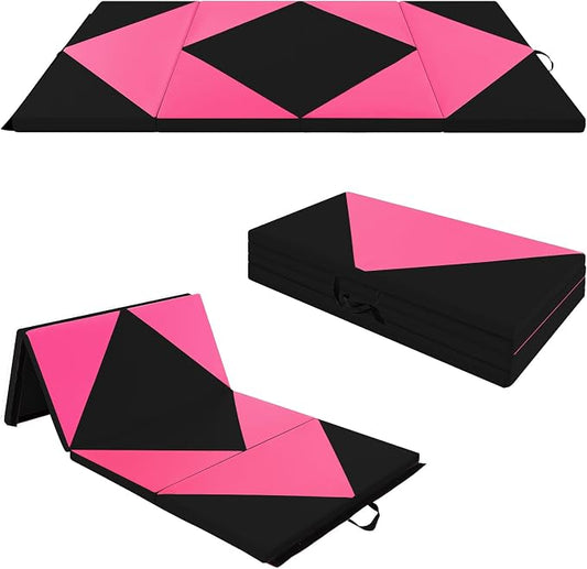 Goplus Gymnastics Mat, Folding Tumbling Mat with Carry Handles, Hook & Loop Fasteners, 4 Panels for Fitness Exercise Yoga Stretching Aerobics Workouts, Thick Gym Mats for Home