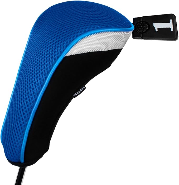 Andux 3pcs/Set Golf 460cc Driver Fairway Wood Club Head Covers | with interchangeable NO. Tags | Mesh Breathable material | Short Neck | Coloured Piping | Pull-On Closure