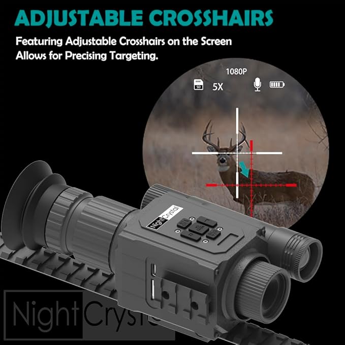 Day Night Vision Scope Digital Monocular Riflescope, 1080p HD, 5X Digital Zoom, Shock Resistant, with Picatinny Mount, Perfect for Hunting and Wildlife Observation (Without Battery)