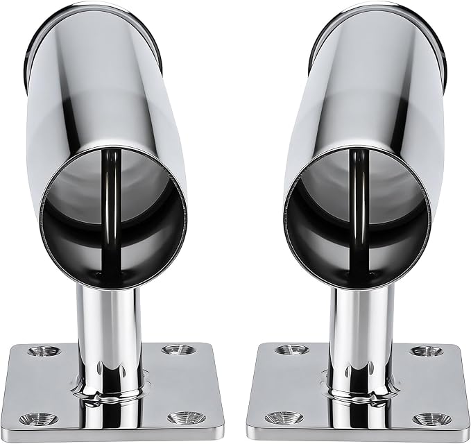 NovelBee 2pcs Tournament Style Stainless Steel Rod Holders for Boat,90 Degree Fishing Rod Holder with The Flat Mount Pad,Wall Mounted Transom Mounted