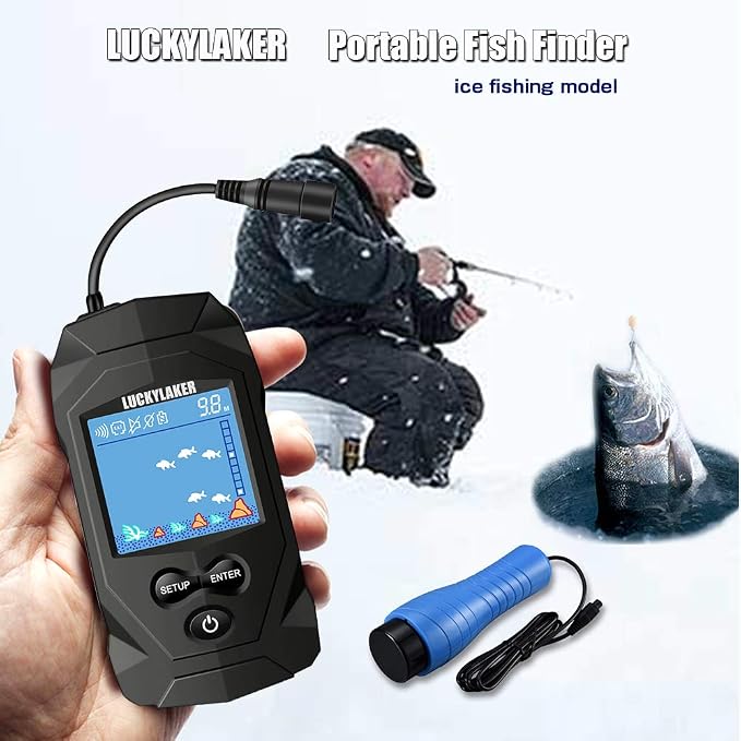 LUCKYLAKER Depth Handheld Fish Finder Display Boat Ice Fishing Finder Sonar Portable Wired Fish Finders Transducer LCD Monitor