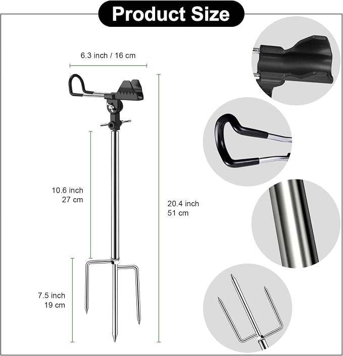 Fishing Rod Holders, 360 Degree Adjustable Fishing Pole Holders for Ground, Multifunctional Stainless Steel Beach Fishing Rod Holder Fishing Gifts for Men