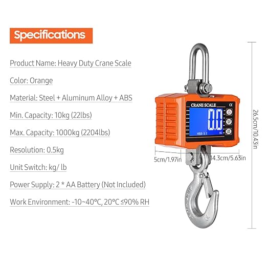 Geevorks Digital Hanging Scales Portable Heavy Duty Crane Scale,Industrial Precision Digital Hanging Scale1000KG (2204lbs),LCD Backlight,with Unit Change/Data Hold/Tare/Zero