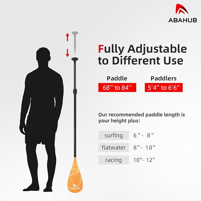 Abahub 3-Piece Stand up Paddles, Lightweight Paddleboard Paddle Oars for Paddleboard, Adjustable Aluminum Alloy Shaft 68" - 84"