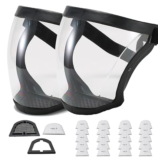 Anti-Fog Full Face Active shields Protection Visible Expression Transparent Breathable Comfortable Adults Reusable (Black, 2PCS), JZY-0010