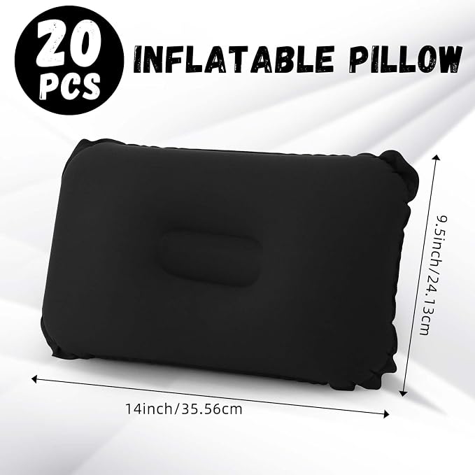 Geelin 20 Pack Inflatable Pillows for Camping Travel Beach Vacation Sand Squared Flocked Soft Fabric Backpacking Ultralight Pillows for Office Sleeping Neck Head Lumbar Support (Black)