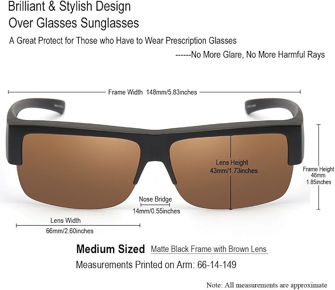 CAXMAN Fit Over Glasses Sunglasses for Men & Women Polarized Lens 100% UV Protection