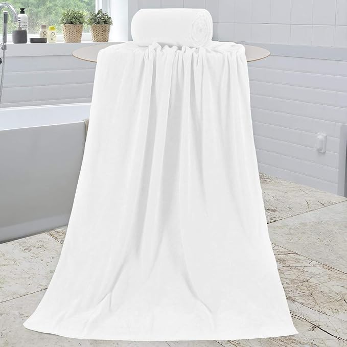 JML Microfiber Bath Towels Set of 2, 30" x 60", Large Bathroom Towel Oversized, Soft, Super Absorbent Fast Drying for Shower Sauna Swimming Hair Wrap, Beach, Sport, Fitness, Yoga (White)