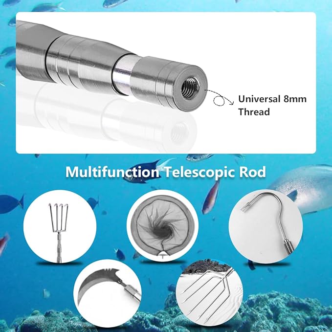 Dutiplus Telescopic Fish Gaff with 1~5 Teeth Assorted harpoons Barbed, Sea and Ice Fishing Spear Gig for Hunting Fish Frog Mole