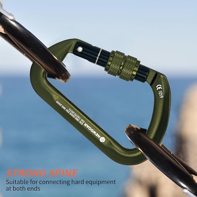 NewDoar CE Certified 30kN-6744lbs Climbing Carabiner Professional, Heavy Duty D Screwgate Clip, for Climbing,Rappelling,Hunting, Rescue