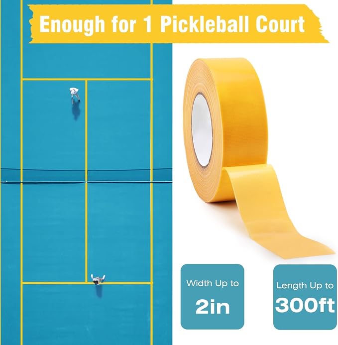 Pickleball Tape for Outdoor Court, 2in x 300FT Temporary Pickleball Court Lines, Court Marking Kit for Pickleball, Basketball, Badminton
