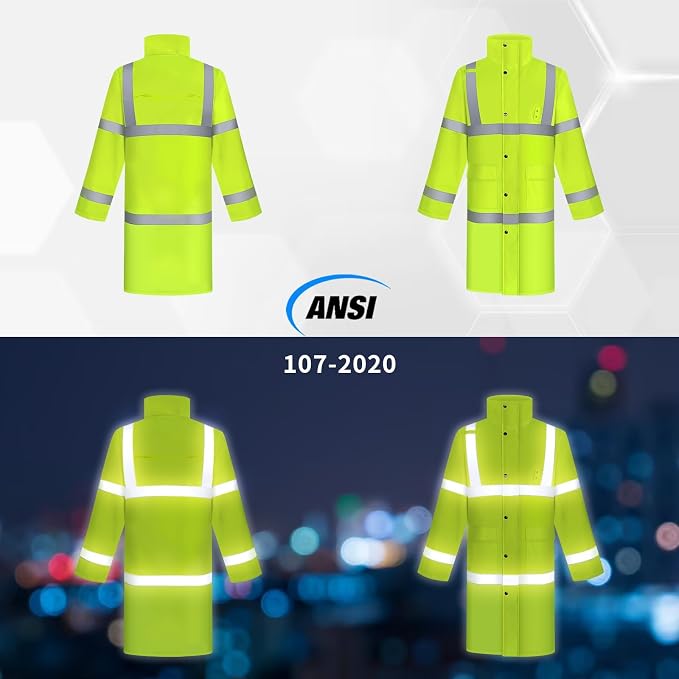TCCFCCT Rain Coats Hi Vis Rain Jacket with Hood, Heavy Duty Rain Suits Waterproof, Long Safety Rain Gear for Hiking Camping Outdoor Activities, M Yellow