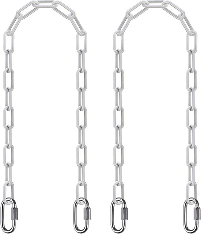 SELEWARE 2 Pack 60 Inch Hanging Swing Chain with 4 Carabiners, 1000LB Capacity Plastic Coated Hanging Chains, Hammock Hardware Kit for Swing, Hanging Chair, Punching Bags, Indoor Outdoor Gym (White)