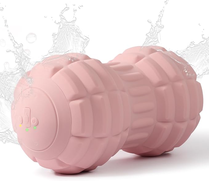 Silicone Vibrating Peanut Massage Ball Roller, Water Resistant Electric Double Lacrosse Massage Ball with 4 Intensities for Muscle Tightness, Deep Tissue Massager for Foot, Back, Hip (Pink)