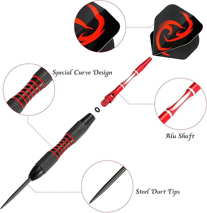 WINSDART Steel Tip Darts 12 Pack Set with Nonslip Iron Barrel Aluminum Dart Shafts and Flights Darts Sharpener an Gift Box