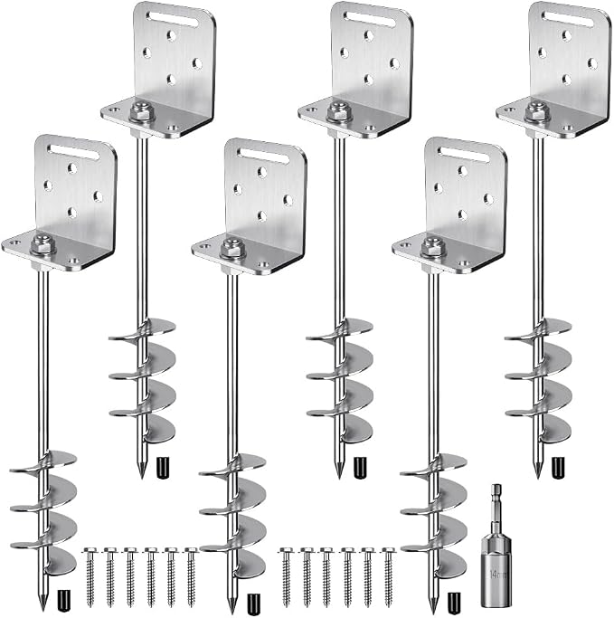 Insaga 18''/24''/30'' Ground Anchors Screw in Earth Anchor Solid Steel with L Bracket for Trampoline Mobile Home Swing Set Shed Carport Tent Stakes, Wider Helix Blade & Chrome Plated Finish, 2/4/6Pcs