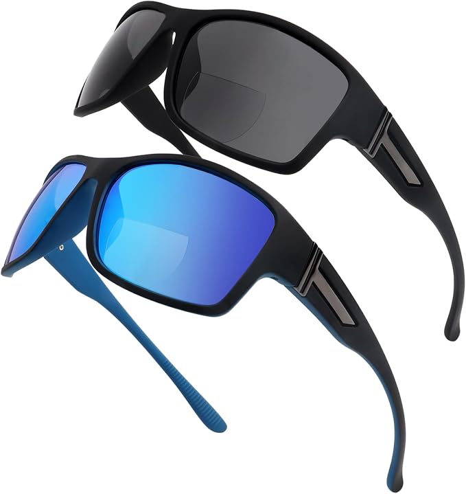 Bifocal Sunglasses Wrap Around Sunglasses Readers, Sport Sunglass with Built in Readers for Driving, Blue/Black