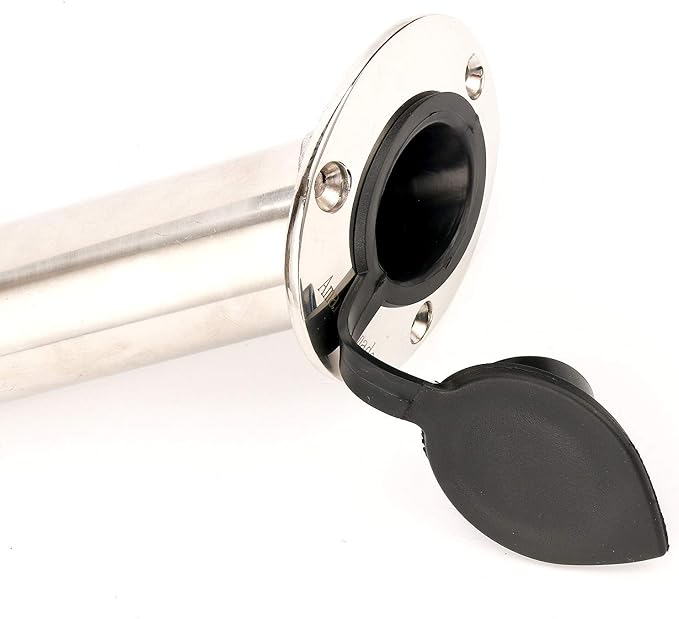 Amarine-made 30 Degree Stainless Steel Heavy Duty Flush Mount Sunshine Resistant Rod Holder Black PVC Cap Liner (2pcs)