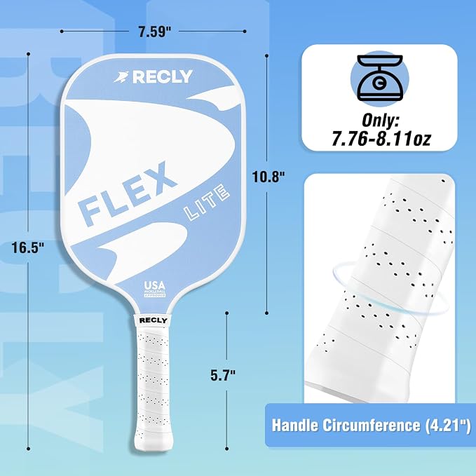 Recly Pickleball Paddles, Carbon Fiber Pickleball Paddle with UV Printed Finish & Sure-Grip Elongated Handle 14MM,USAPA Approved for Beginner and Professional Players