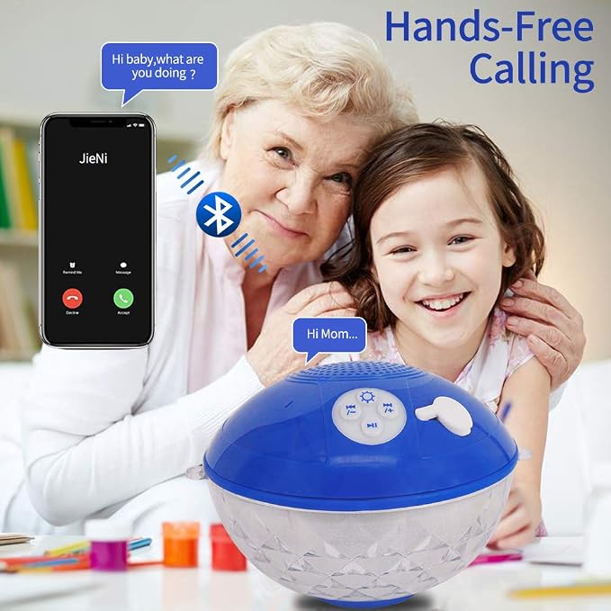 Bluetooth Pool Speaker with Colorful Light, Portable Floating Pool Speaker IP68 Waterproof,Built-in Mic, Floatable Crystal Clear Sound Wireless Bluetooth Hot Tub Speakers for Pools Spa Outdoor