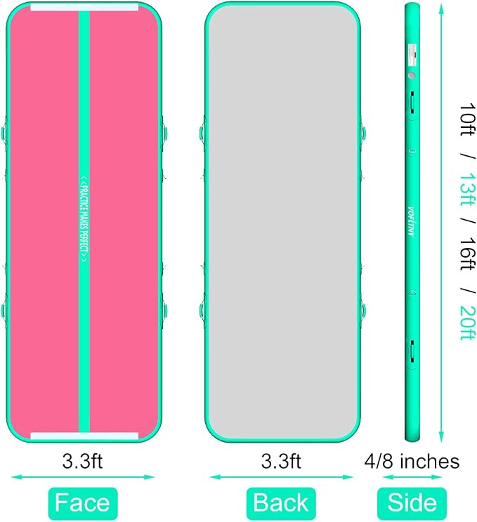 VOFiTNY All Purpose Gymnastics Mat 6.6/10/13/16/20 ft Sturdy Inflatable Tumble Track for Home/Gym