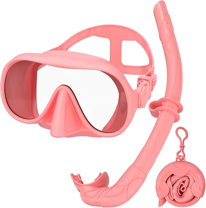 Snorkeling Gear for Adults, Snorkel Set Adult, Scuba Diving Mask, Panoramic View Anti-Leak Anti-Fog Dive Swimming Goggles Tempered Glass Panoramic Wide View Travel Portable Foldable