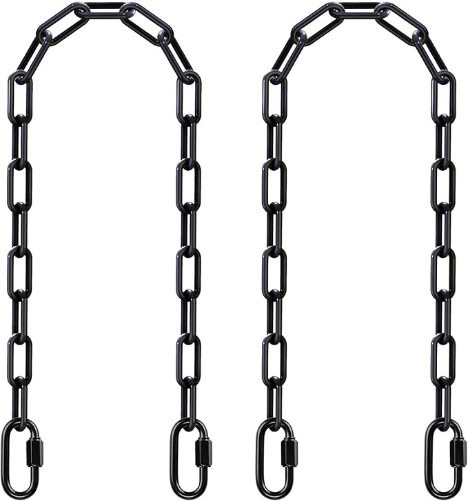 SELEWARE 2 Pack 40 Inch Hanging Swing Chain with 4 Carabiners, 1000LB Capacity Plastic Coated Hanging Chains, Hammock Hardware Kit for Swing, Hanging Chair, Punching Bags, Indoor Outdoor Gym (Black)