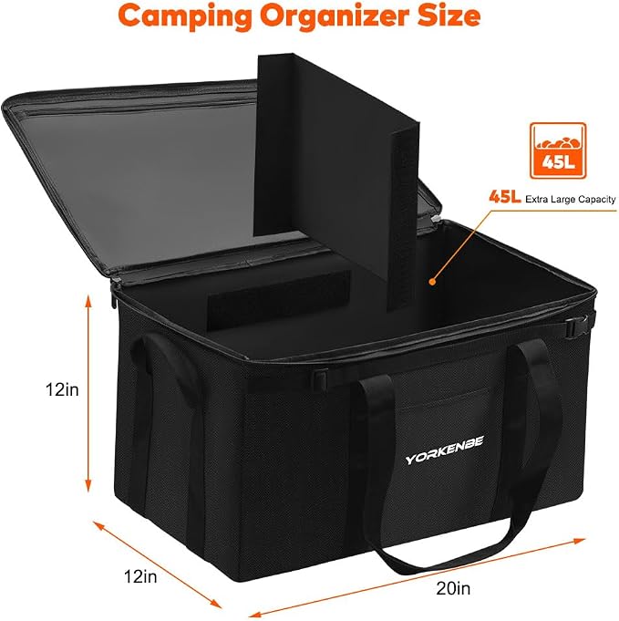 Camping Organizer, 1680D Heavy Duty Waterproof Camping Storage for Camping Cooking Utensils and Camping Cookware, with Hard Bottom, Camping Bag with Zippered Lid for RV, Hiking