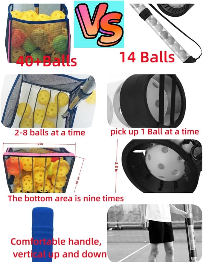 40- Pickleball Capacity Ball Pick-Up Collector - Large-Capacity Hopper for Tennis/Baseball, Hollow Container, No-Bend Training Storage Tool