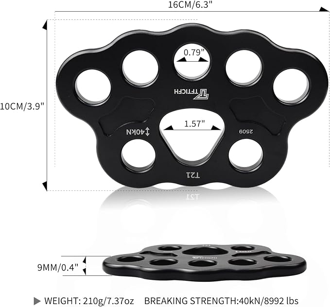 30kN/40kN Rigging Plate, Aluminum Anchor Multiplier Plate, Force Divider Plate Bear, Climbing Descender Connector Gear for Hammock Firefighting Arborist Rock Climbing Rescue Cave Yoga Rappel