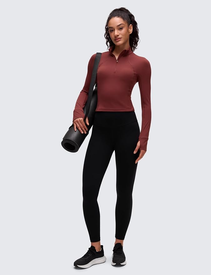 CRZ YOGA Butterluxe Half Zip Long Sleeve Shirts for Women - Workout Athletic Yoga Tops Crop Collared Quarter Zipper T-Shirt