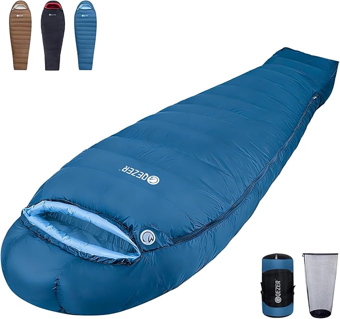0 Degree Sleeping Bag for Adults 650 Fill Power Down Sleeping Bag for Cold Weather -20F / -8F / 0F / 10F Large Lightweight