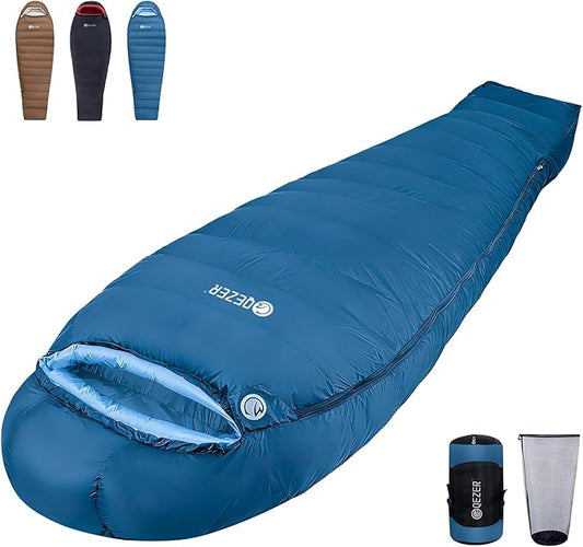 0 Degree Sleeping Bag for Adults 650 Fill Power Down Sleeping Bag for Cold Weather -20F / -8F / 0F / 10F Large Lightweight
