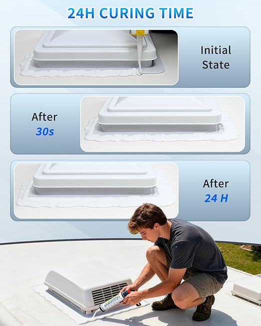 RV Roof Sealant, Self Leveling Lap Sealant White, RV Caulking Waterproof, Flexible & Non-Cracking, Lap Caulking for Camper, Trailer & Motorhome Roof Repair, Secure Odorless (12 Packs)