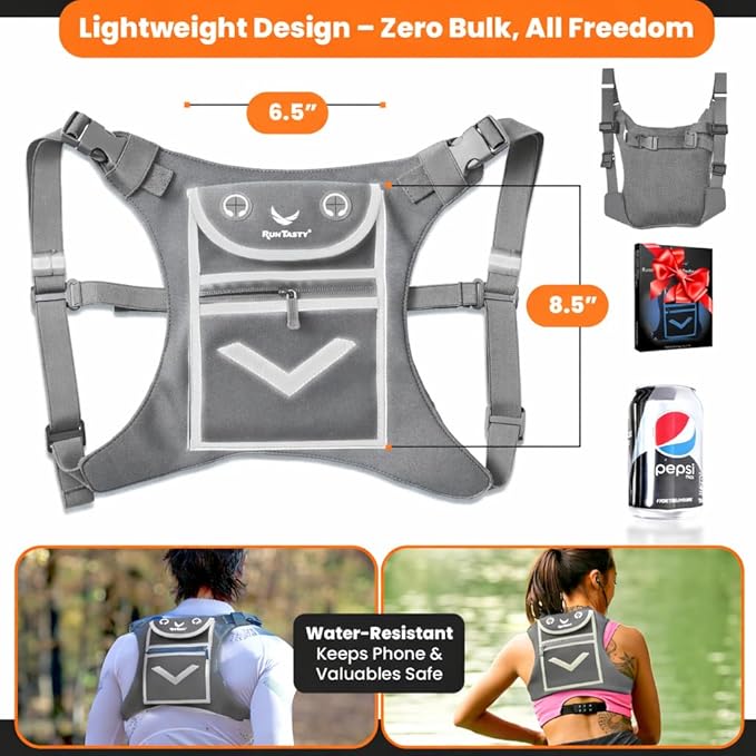 Running Mini Backpack Vest for Men & Women - Hi-viz gear, Holds Valuables, any Phone - Ideal for Fitness, Walking, Cycling!