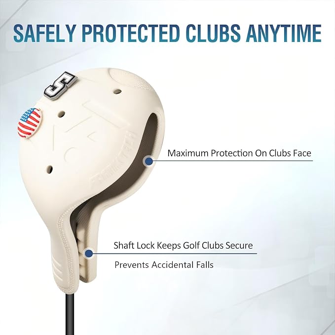 Snap-On Golf Club Covers for Right-Handed Golf Clubs, Easy On Off in 1 Second, Fits 460cc Drivers, Washable EVA Plastic with Shaft Lock, DIY Pins for Customization