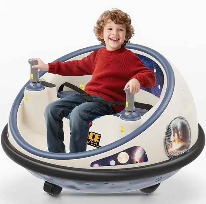 Electric Bumper Car with Remote Control, 360°Spinning Ride-on Vehicle, Rechargeable Indoor Outdoor Kid Car with LED Lights & Soft Bumper–Fun Gift (White)