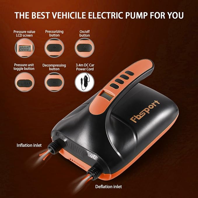 Electric Paddle Board Pump, 20PSI SUP Air Pump with Inflation & Deflation Functions & 12V DC Car Connector, Portable Quick Inflator for Inflatable Paddleboard, Kayaks, Boats and Air Mattresses