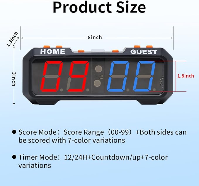 Digital Scoreboard with 7 Color Change, Portable Electronic Scoreboard with Battery Powered, Portable Score Keeper with Buzzer for Pingpong/Board Game/Indoor & Outdoor Game