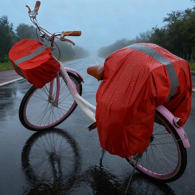 70L Bike Pannier Rain Cover Pannier Rain Cover with Reflective Strip Bike Trunk Rain Cover Red